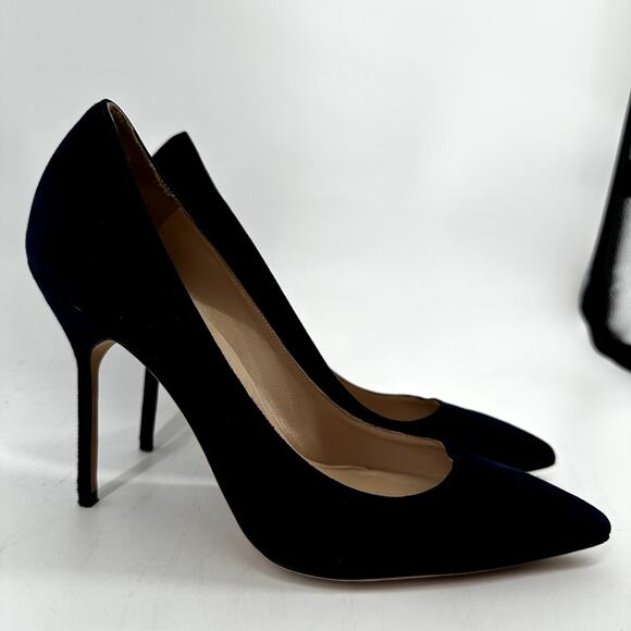 Manolo Blahnik BB 70 Pumps Suede Pointed Toe Stiletto High Heel Slip On Navy 10 - Picture 3 of 7